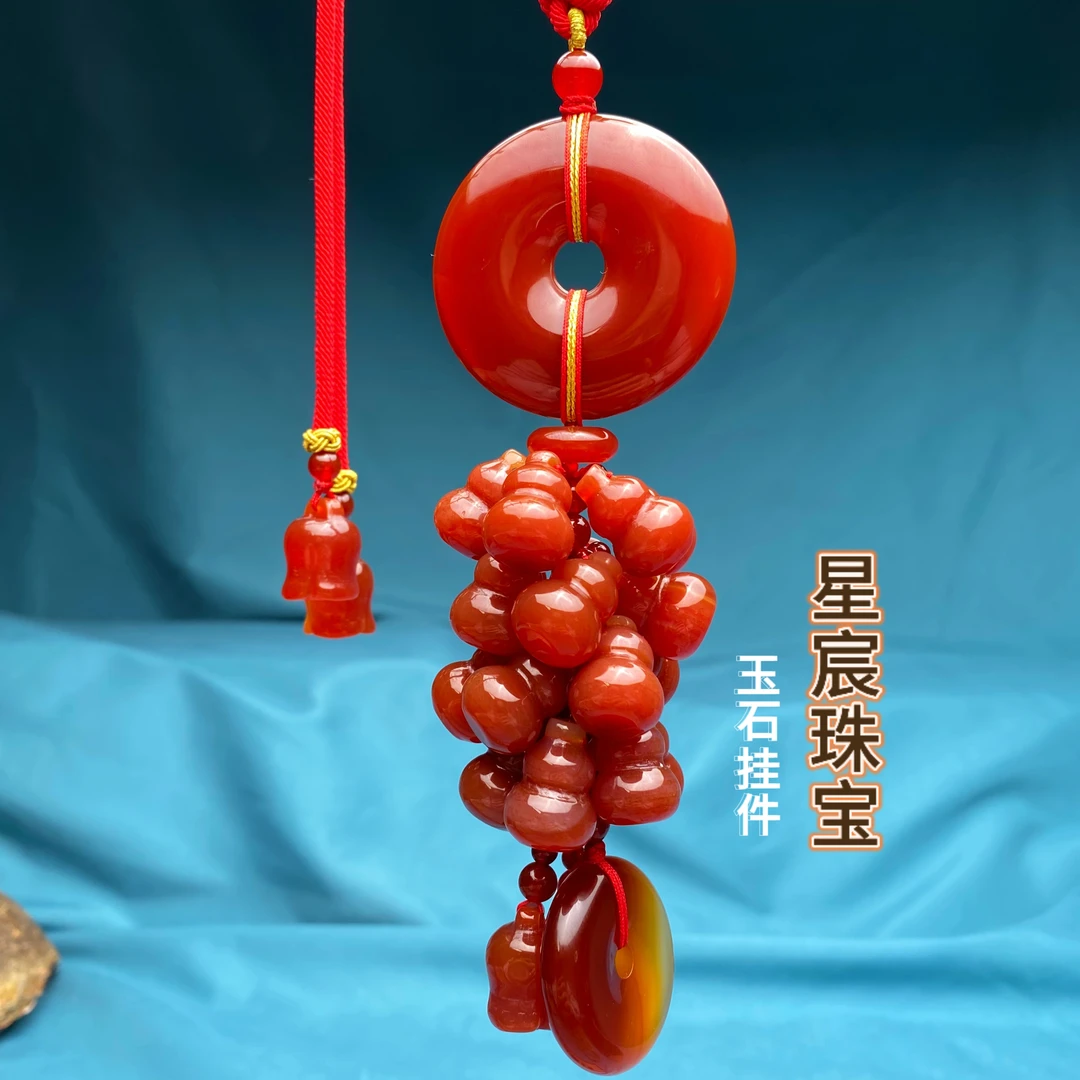 红平安扣葫芦天然玉石车挂男女士通用本命年挂件