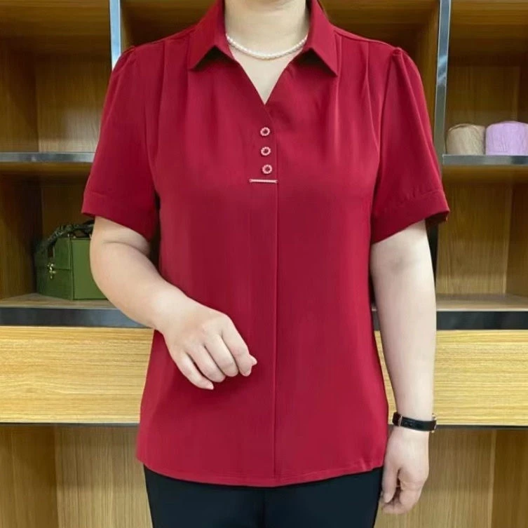 II2025夏季新款中年妈妈装衬衫女新款夏装洋气T恤上衣大码女装