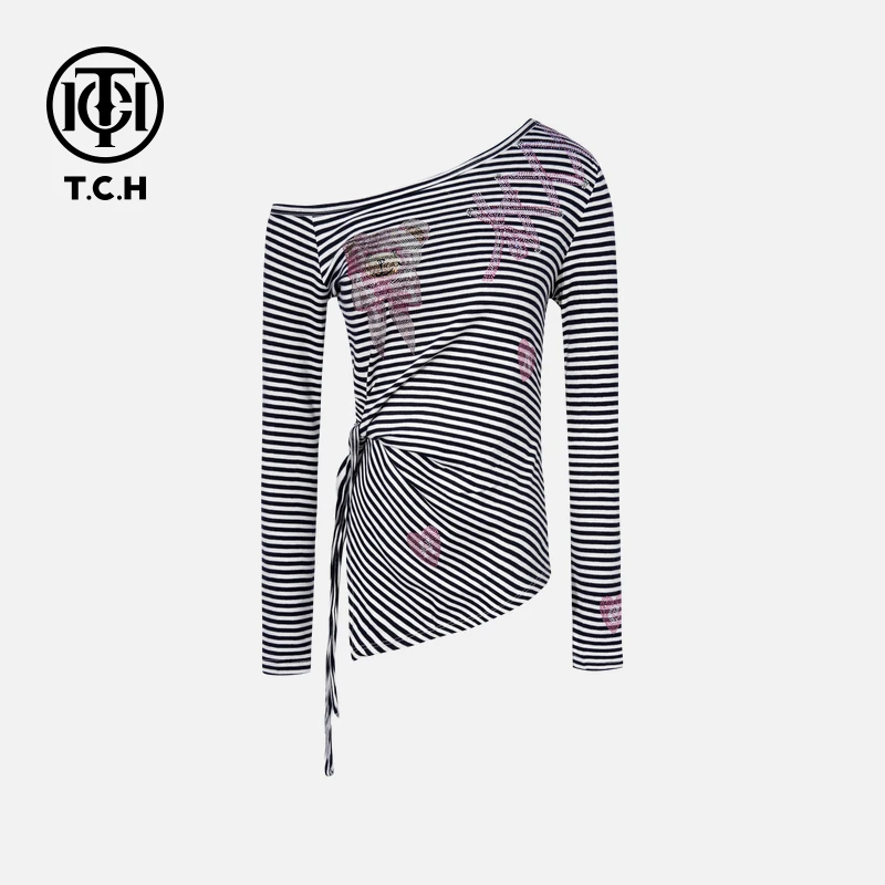 TCH私服烫钻工艺时尚设计感修身显瘦长袖T恤女T75C08E5022轻奢tch