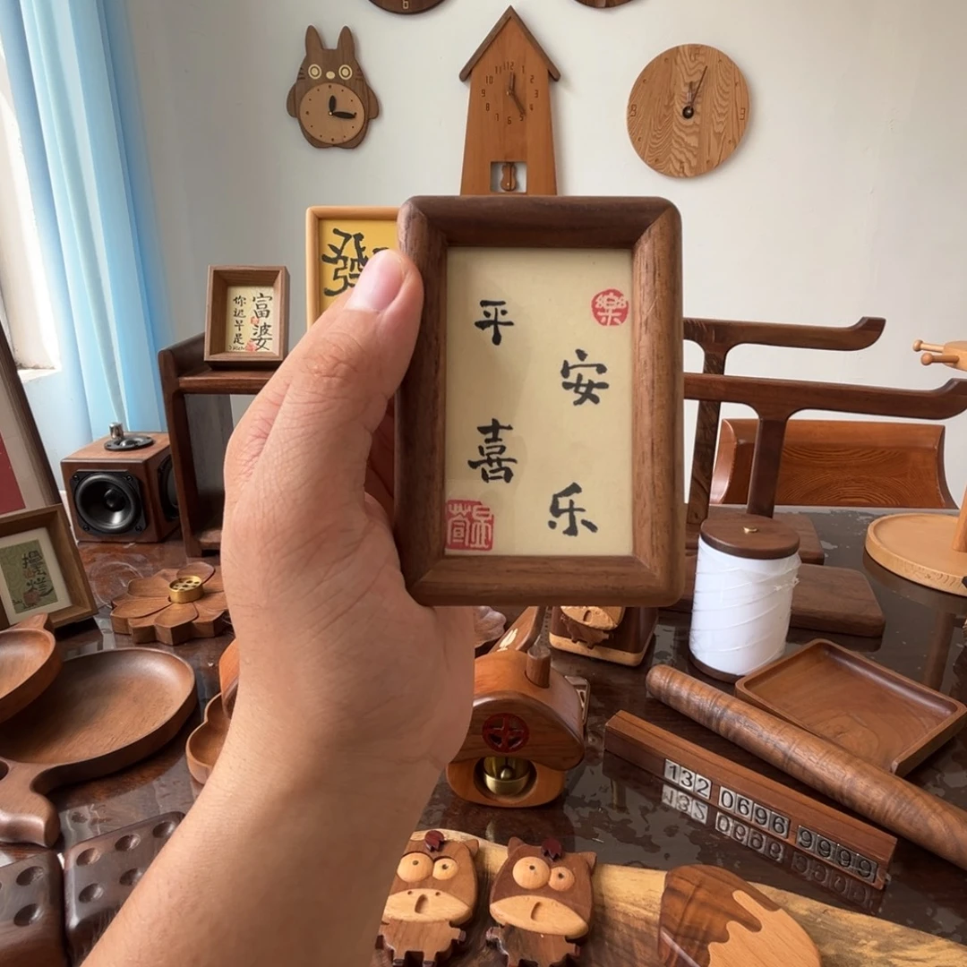 木北美黑胡桃实木相框拍立得相框手写祝福语