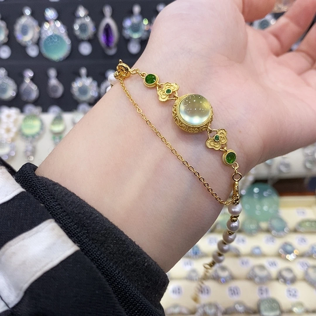 蛇纹石玉银S925镶嵌手链