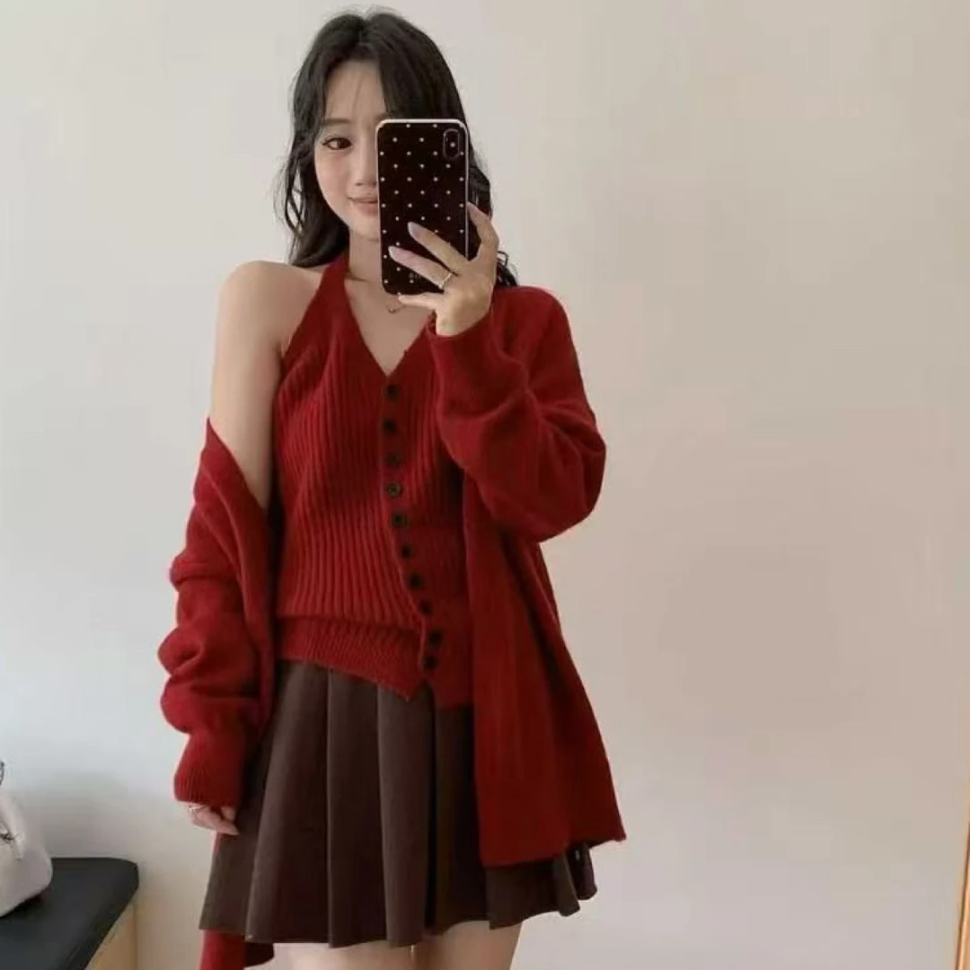 慵懒风V领长袖针织春季毛针织衫气质休闲上衣开衫