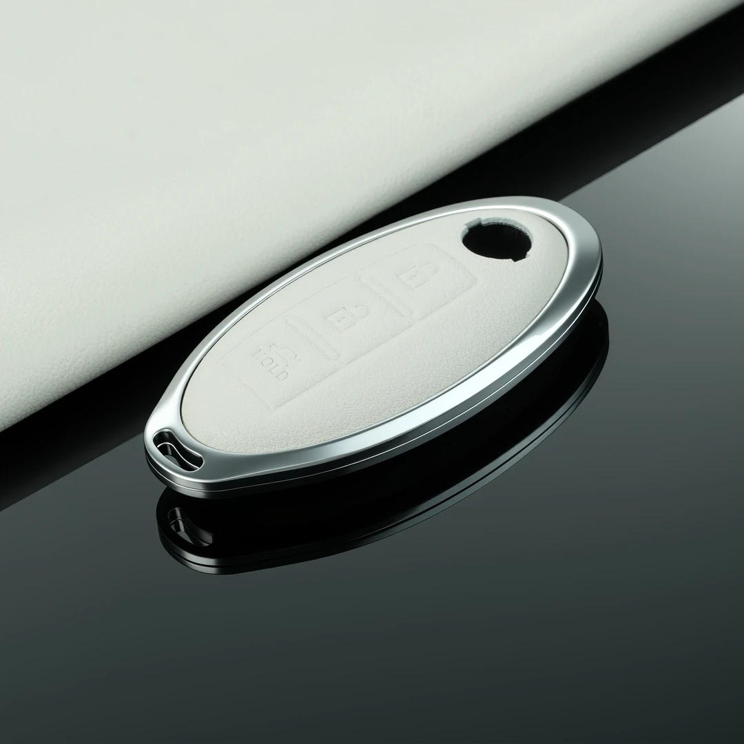 适用日产轩逸 奇骏 天籁 逍客 骐达 银壳皮革钥匙套