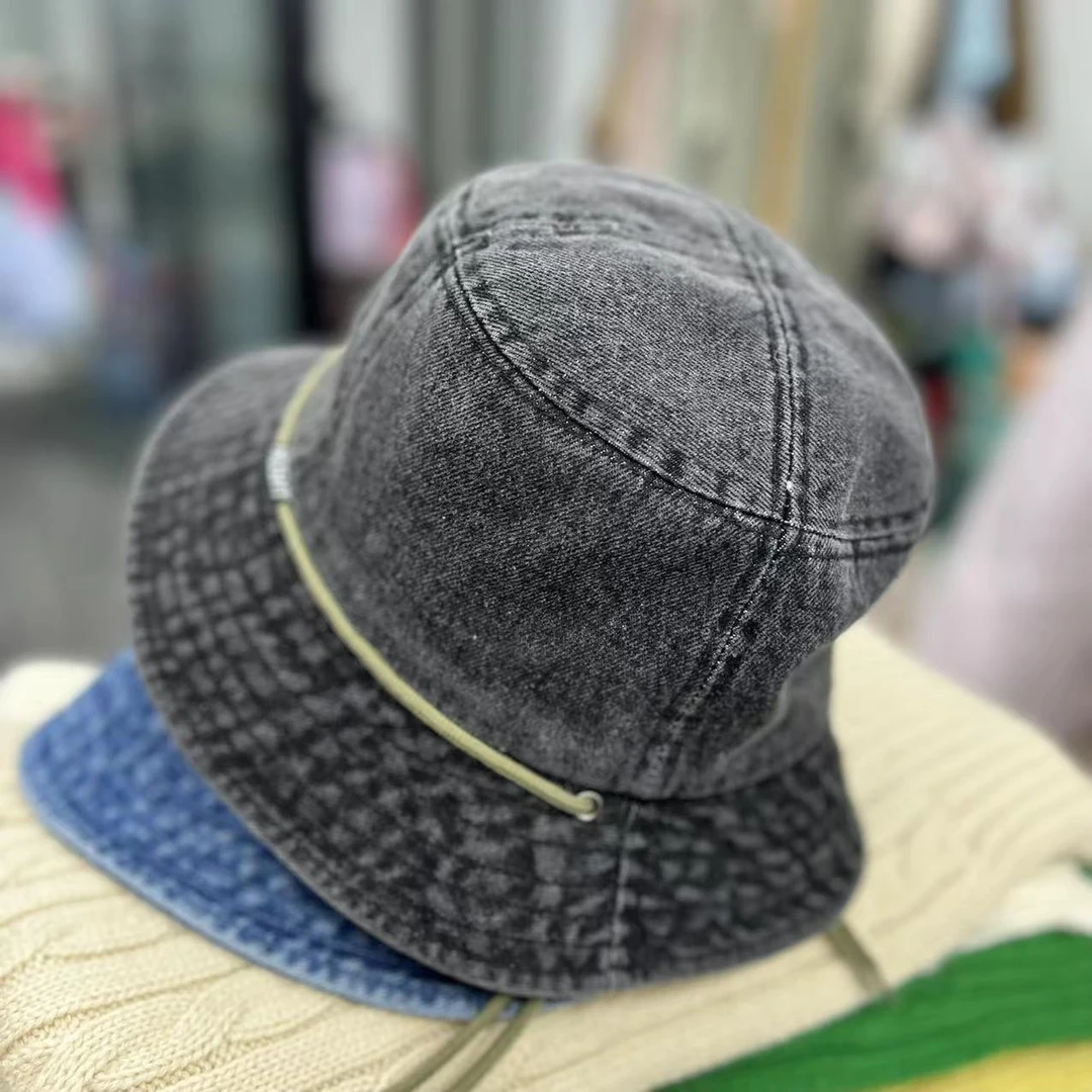 出口韩国牛仔渔夫帽子男女做旧防晒百搭素颜街拍盆帽显脸小水桶帽