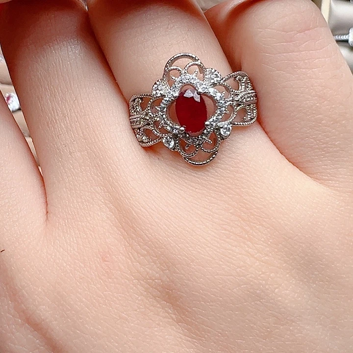 戒指银S925镶嵌红宝石