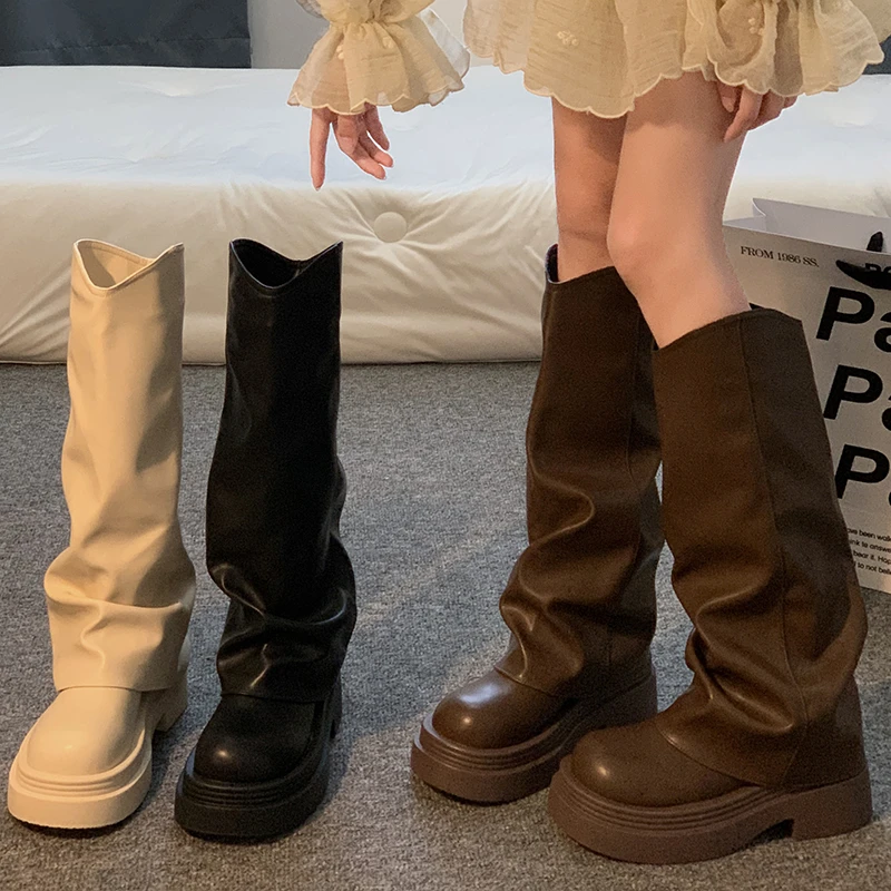贾不假长筒靴女款2025秋季新款西部美拉德配裙子厚底女鞋爆款靴子
