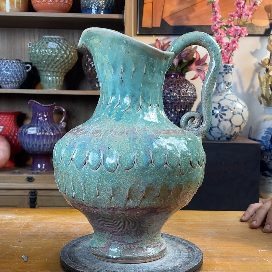 摆件陶瓷花瓶高33口径8盘泥微瑕