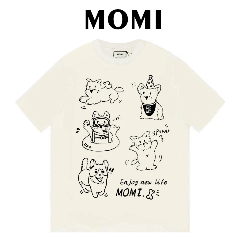 【MOMI】无感印花卡通约克夏260克纯棉重磅短袖女男宽松休闲百搭T恤
