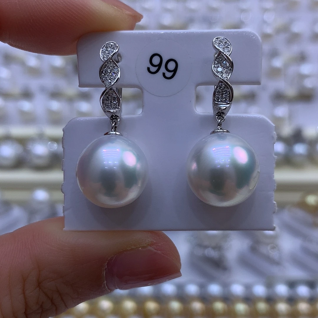 18K金镶嵌海水珍珠耳饰12-13mm澳白