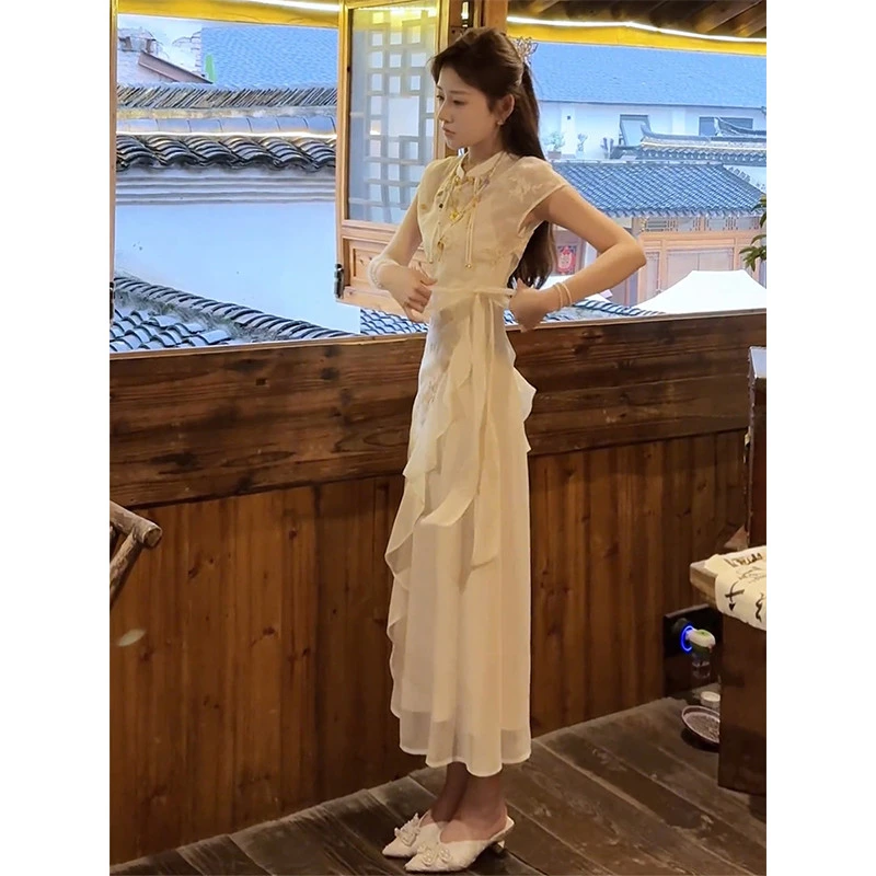 新中式国风禅意女装夏季高级感气质改良旗袍连衣裙子时尚两件套装