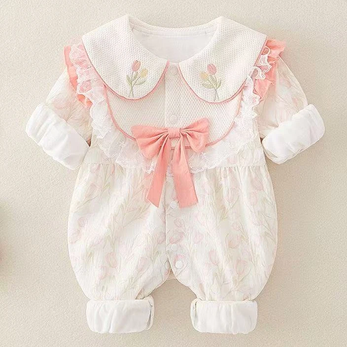 婴儿衣服女宝宝春装连体衣新生儿洋气满月小公主哈衣春秋外出爬服