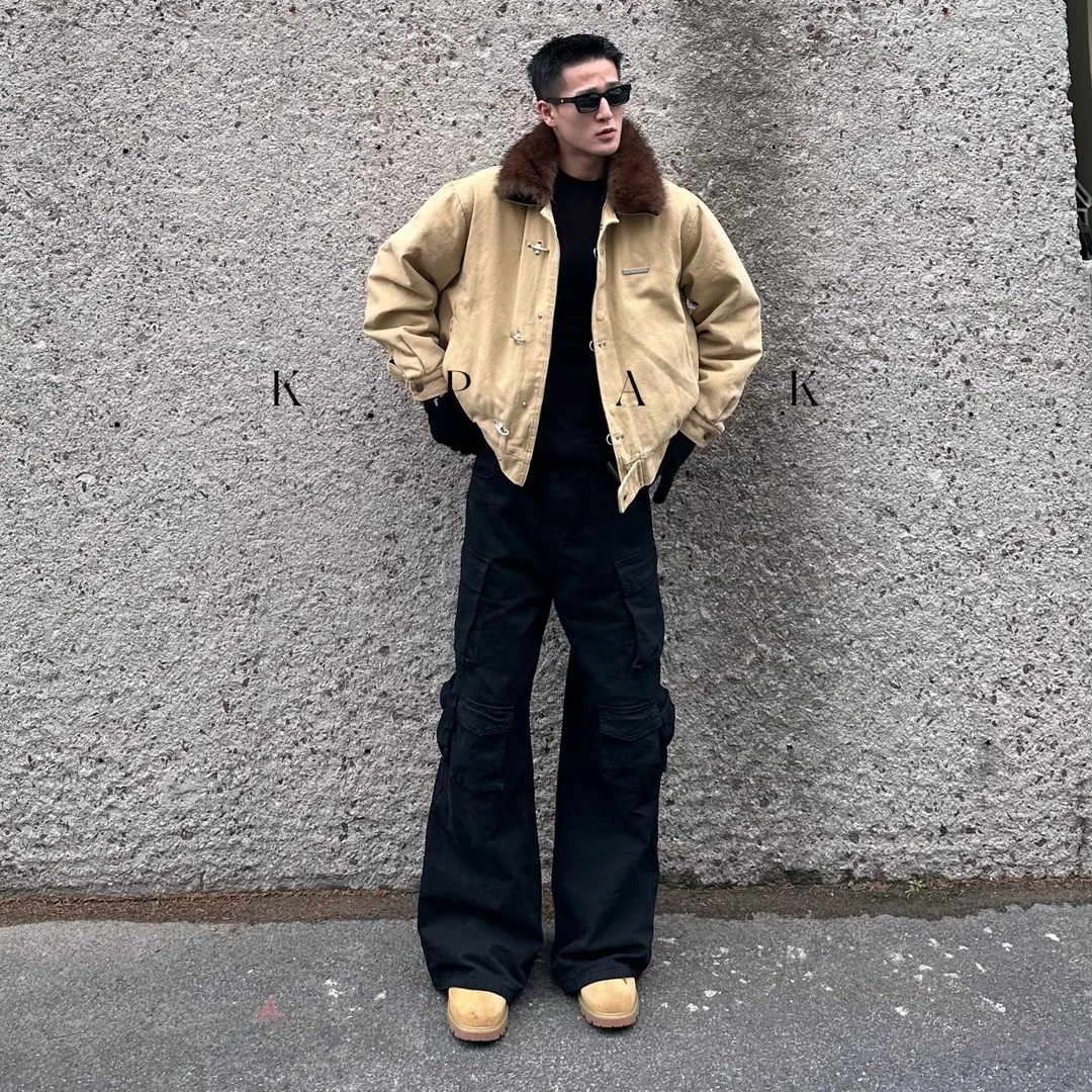 KPAK 秋冬QD1大毛领金属设计师磨砂扣水洗棉硬挺显D棉服夹克