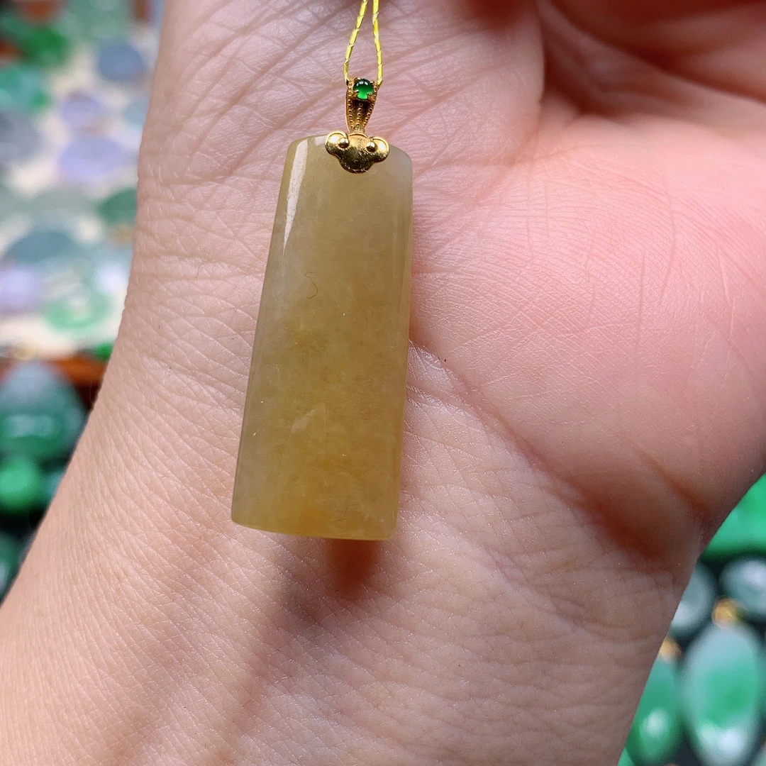 缅甸天然A货翡翠，黄翡无事牌，编号13/1208尺29-11.7-6.5