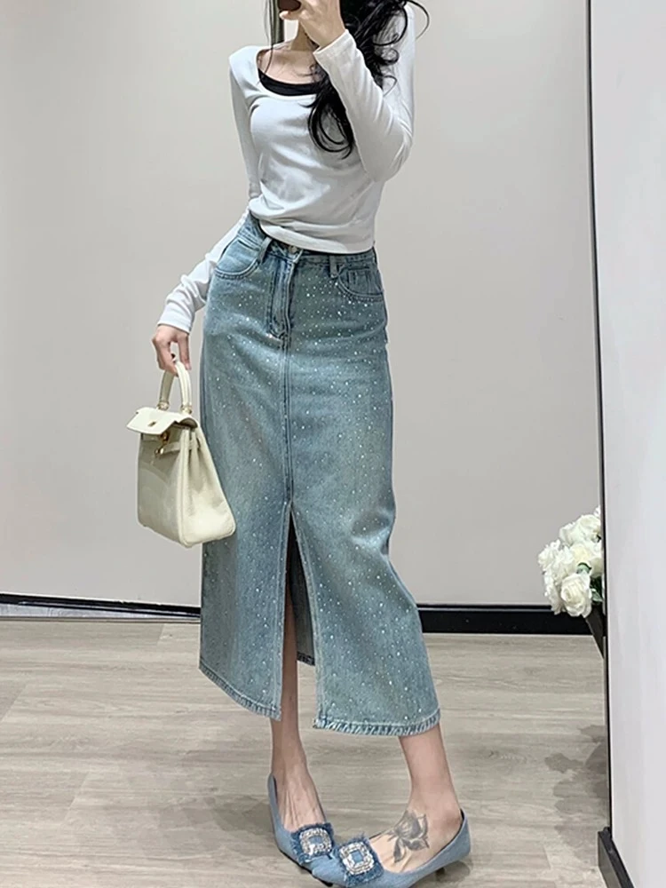 【仅裙子 婷哥定制 星空牛仔】夏季新款显瘦高腰半身裙TGW41509