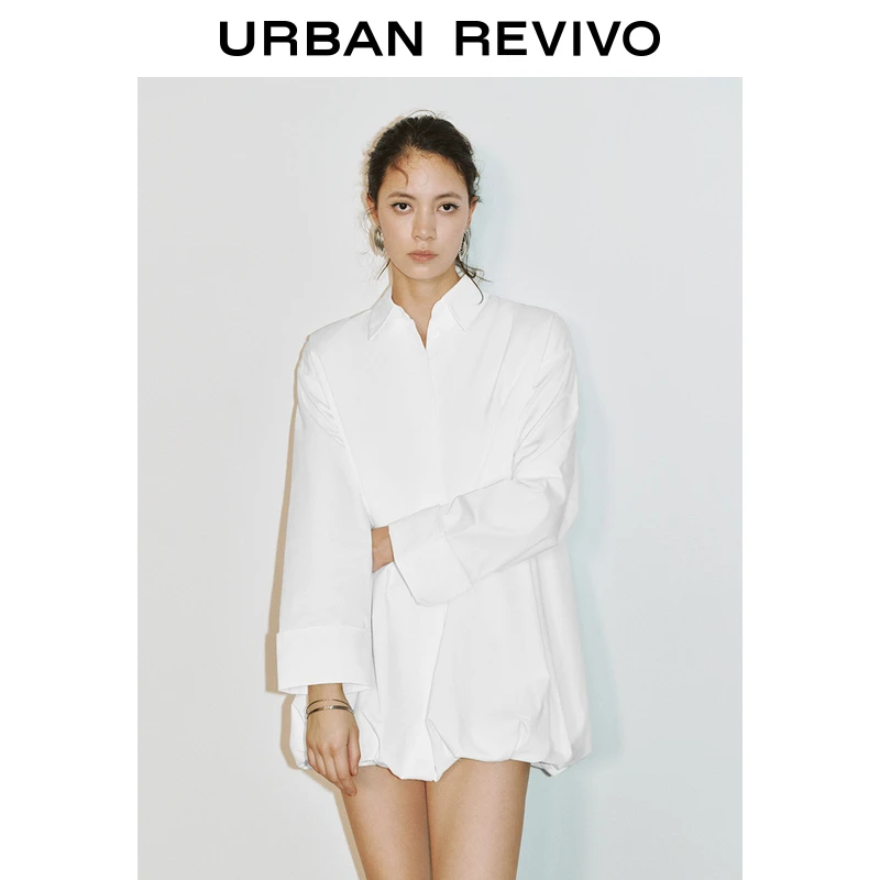 UR2025春季新款女装时尚气质短款衬衫式花苞连衣裙UWG750047
