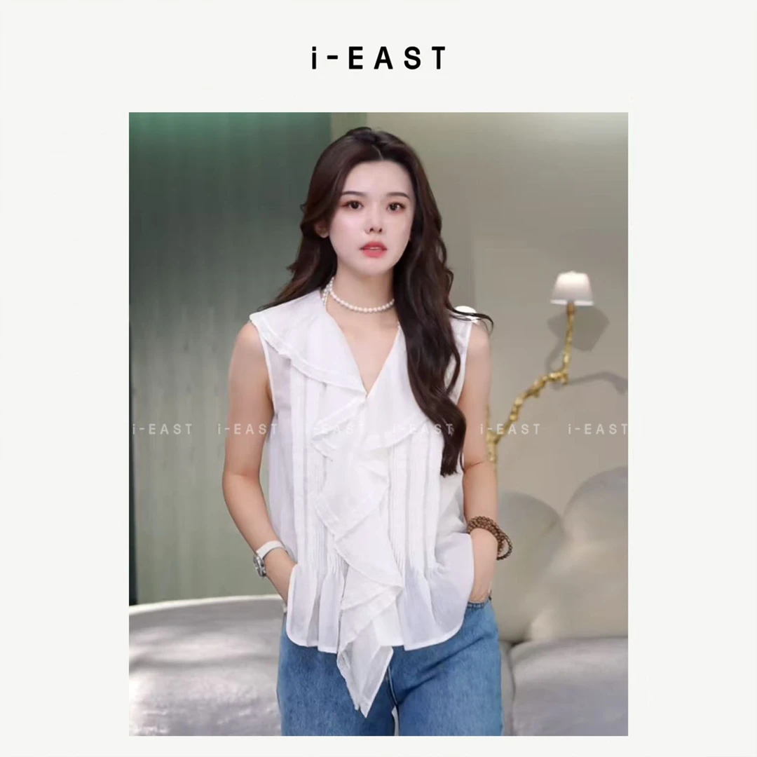 i-EAST 布拉安妮~甜美风蕾丝边无袖上衣-5X SY9041