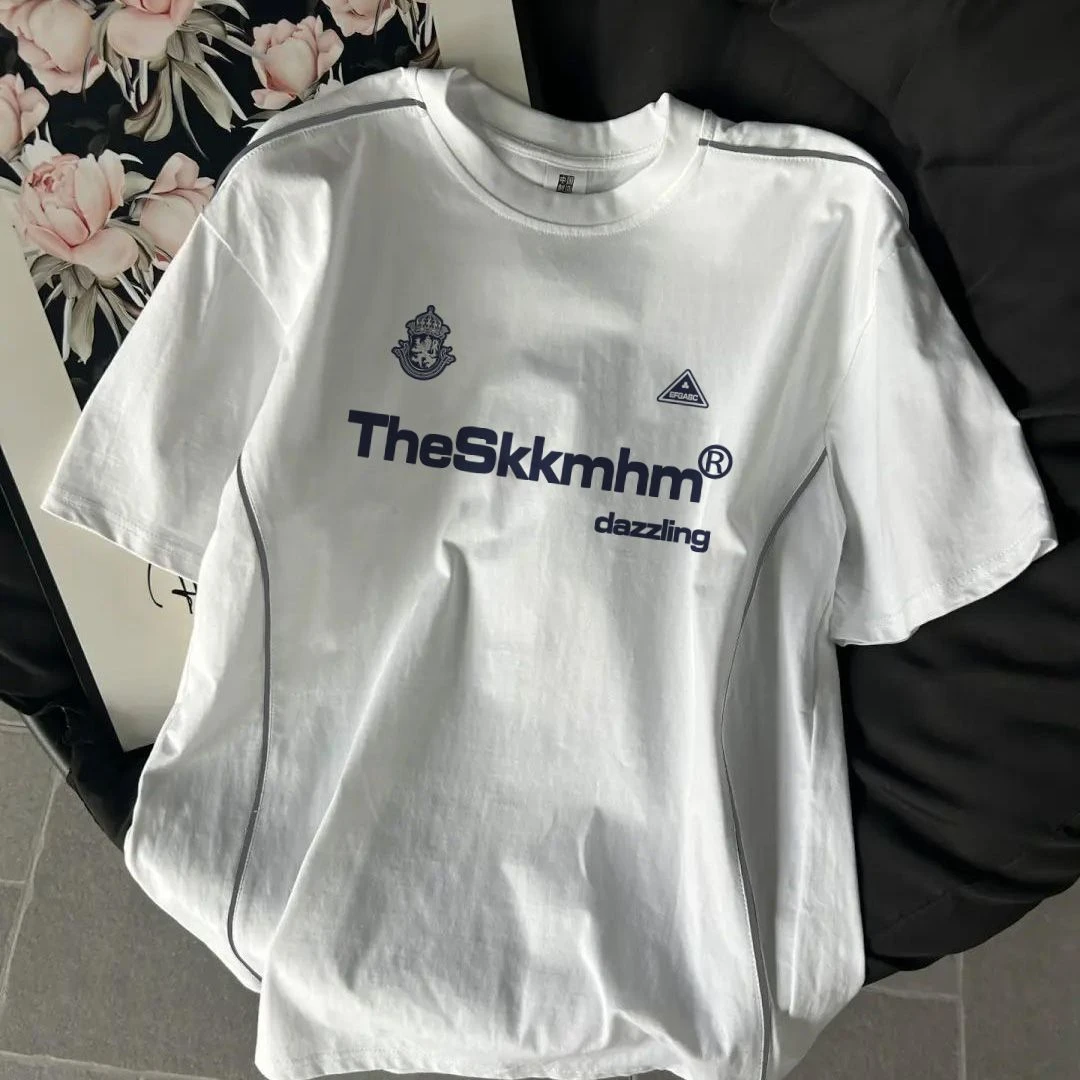 100%纯棉欧美街头设计感短袖t恤女夏季宽松通勤学生百搭圆领上衣