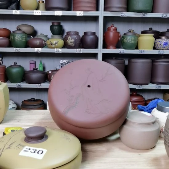 紫砂茶叶罐四饼刻绘6