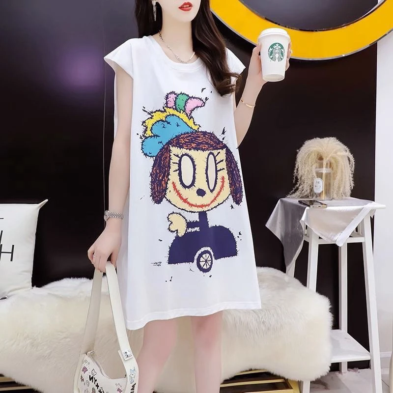 无袖背心T恤女春夏季大码睡裙中长款坎肩宽松显瘦上衣韩版