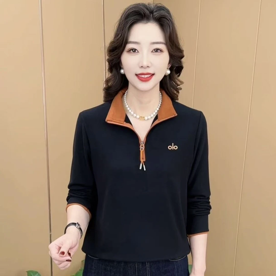 秋冬新款时尚立领拉链双面绒打底卫衣休闲百搭洋气妈妈装K8827