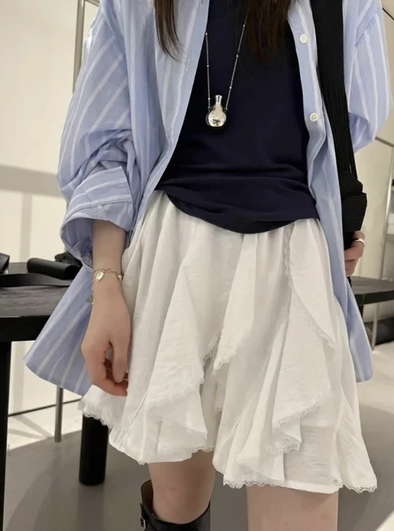 2025小众蕾丝荷叶边蓬蓬半身裙夏季仙气小个子蛋糕短裙女25076