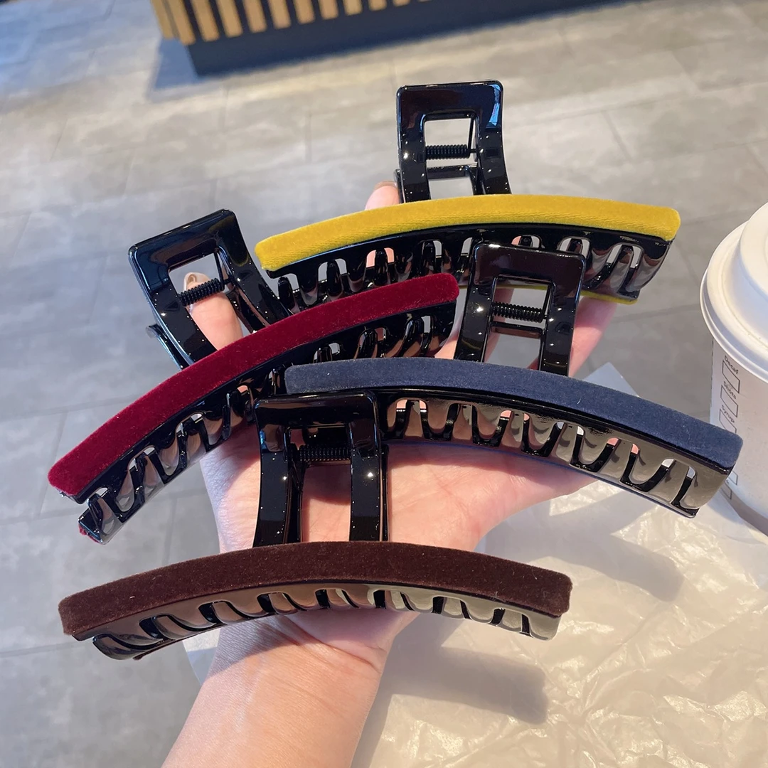 高级感彩色丝绒一字抓大抓夹后脑勺盘发鲨鱼夹发夹发卡新款发饰