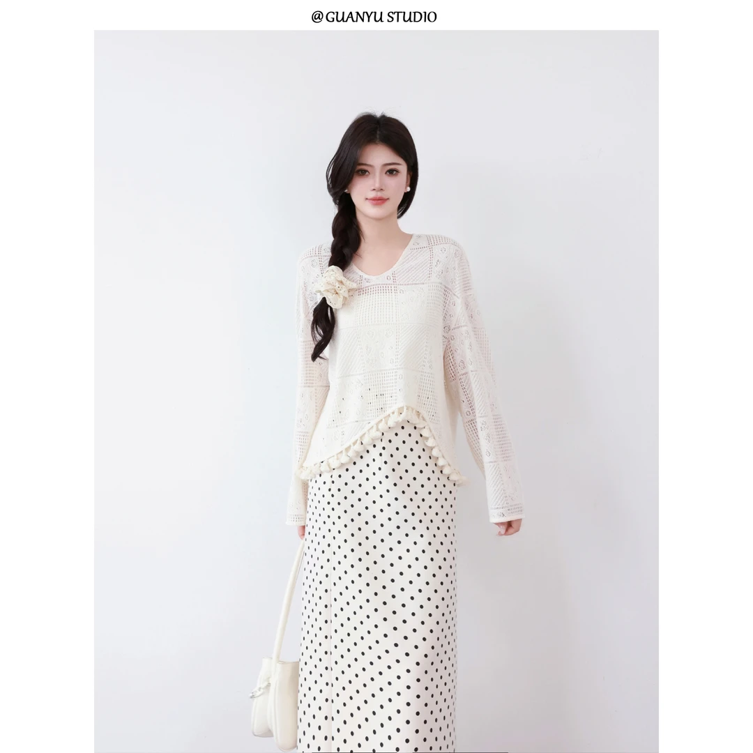 【编织画意】蛋妹大码女装微胖mm秋显瘦遮肉长袖针织罩衫DM30746