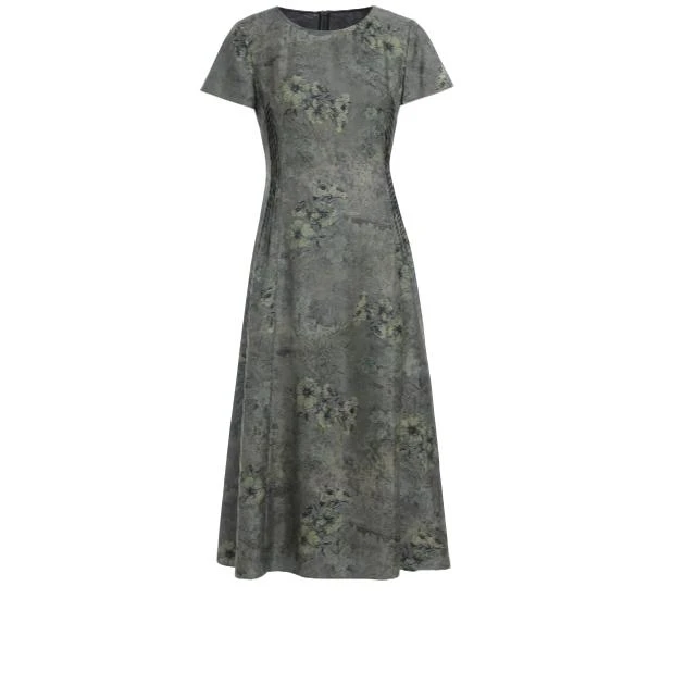 L·W/画而诗新款圆领印花轻奢贵妇短袖收腰连衣裙LBB65087S