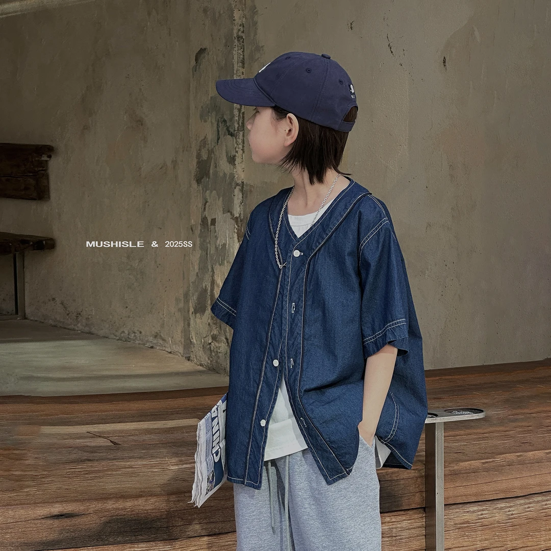 【MUSHISLE】阿又夏季童装儿童男童中大童纯棉潮流道袍衬衫85092X