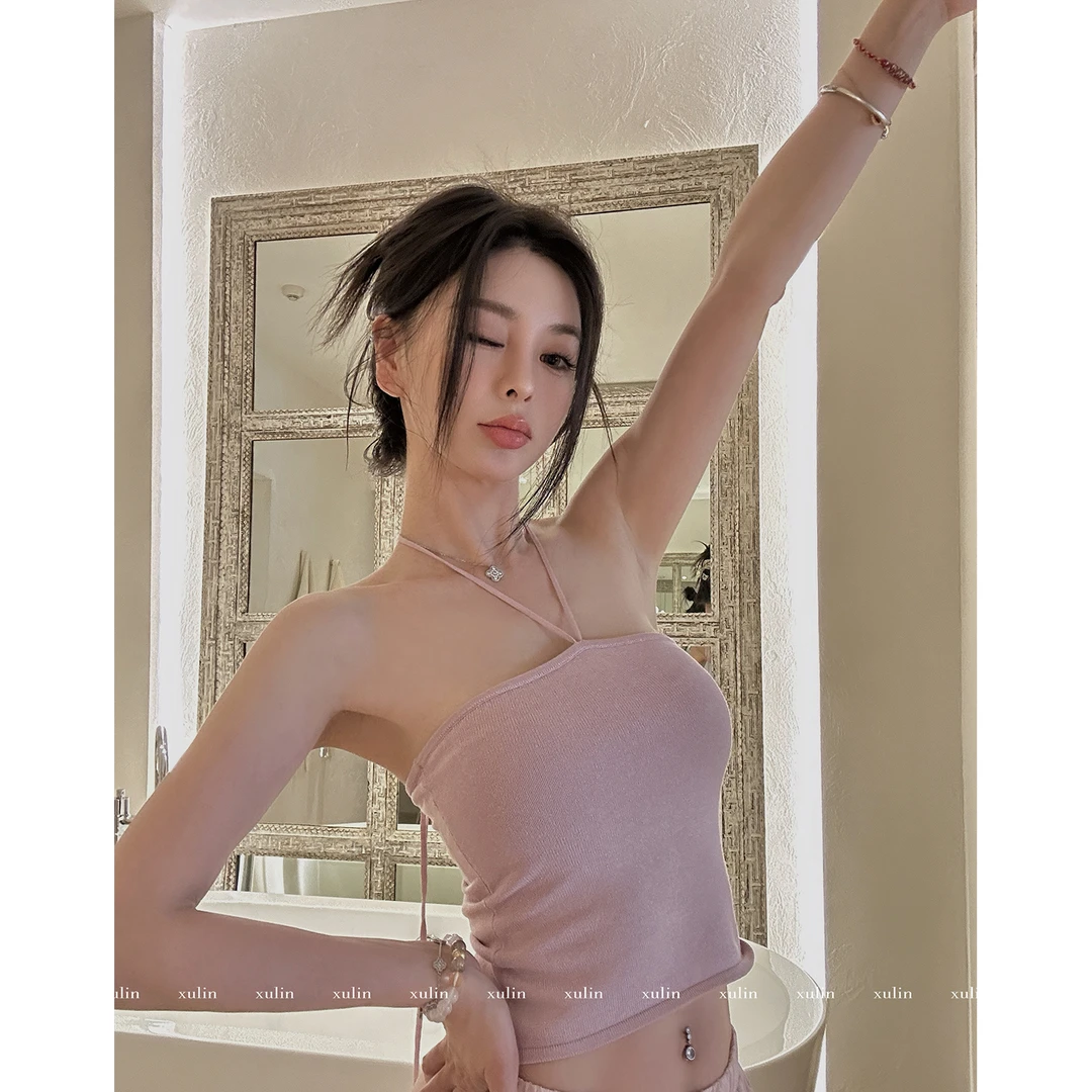 MINISTUDIO徐琳弹力针织冰丝挂脖系带吊带x240118