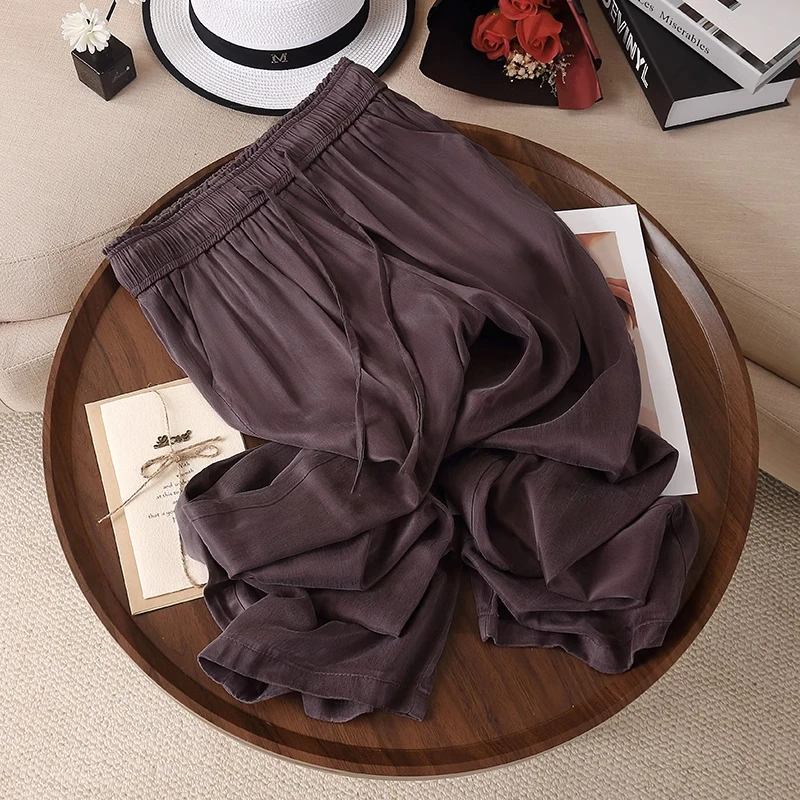 拉夏贝尔薄款直筒裤2025年夏季新款时尚垂感松紧腰百搭休闲阔腿裤