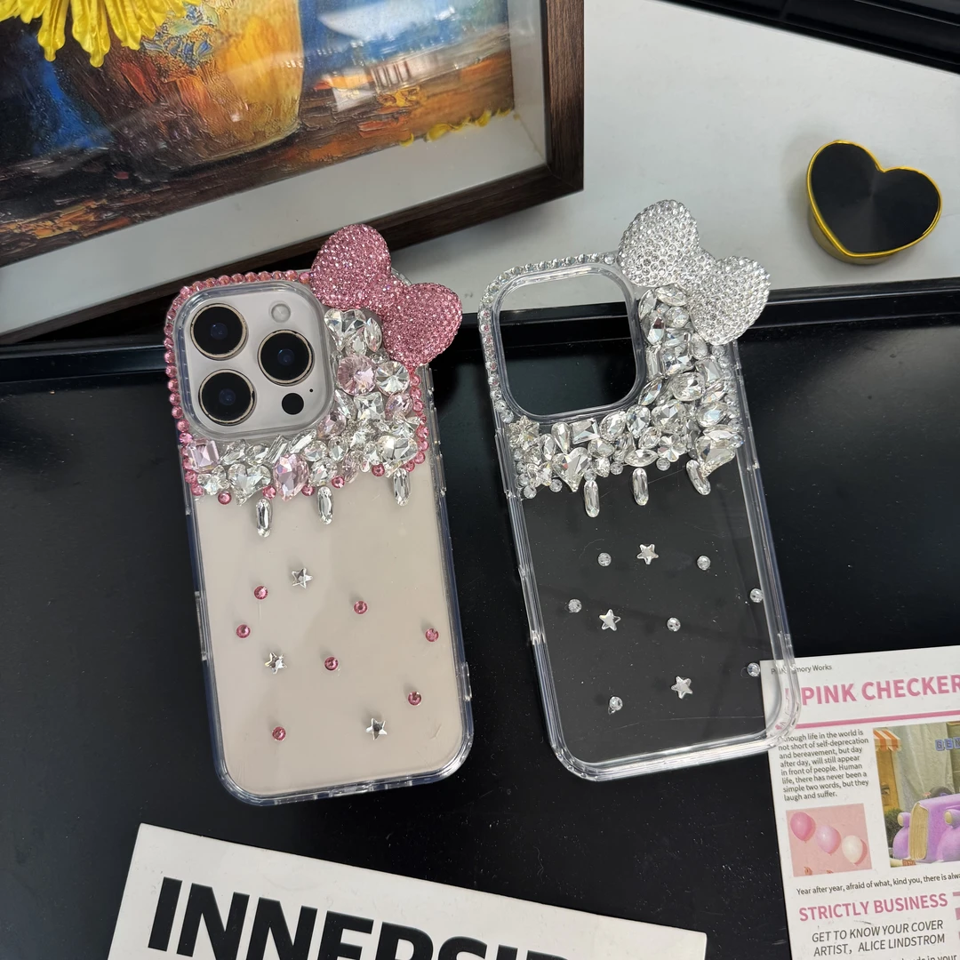 INS轻奢蝴蝶结水钻适用于iPhone15镜头堆钻16pro满钻蝴蝶结16pro