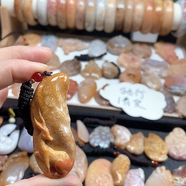 颈饰未镶嵌硅化珊瑚（珊瑚玉）