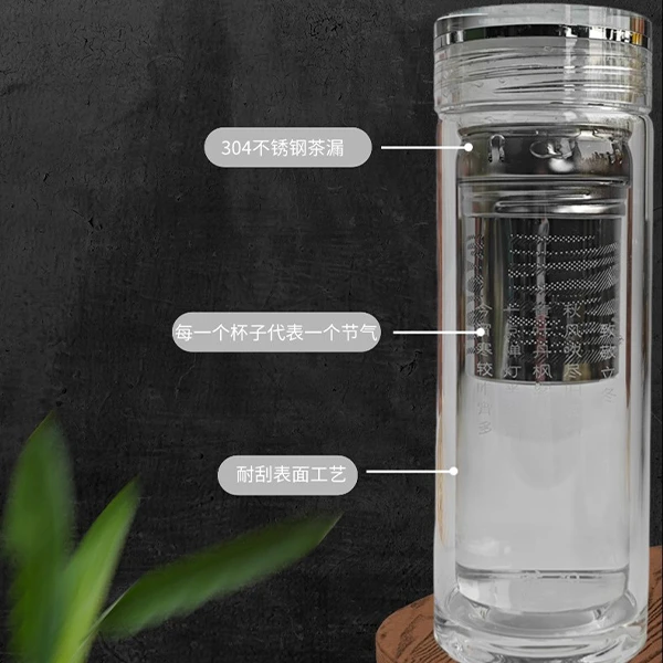 双层透明家用保温玻璃水杯有涵养更懂你玻璃杯不锈钢泡茶杯水晶杯