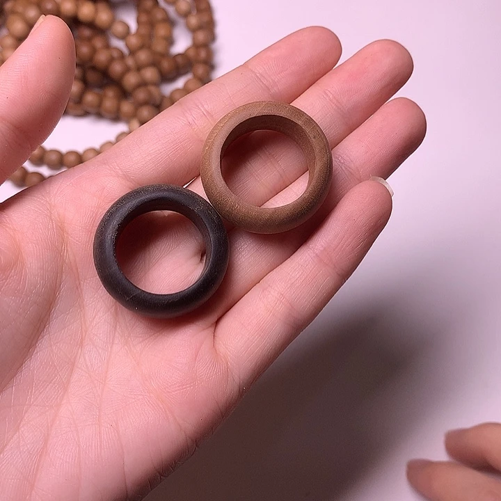 檀香木无事牌檀香戒指一对