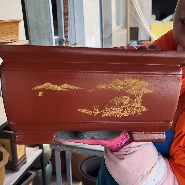 32红色深缩口马槽花盆花盆