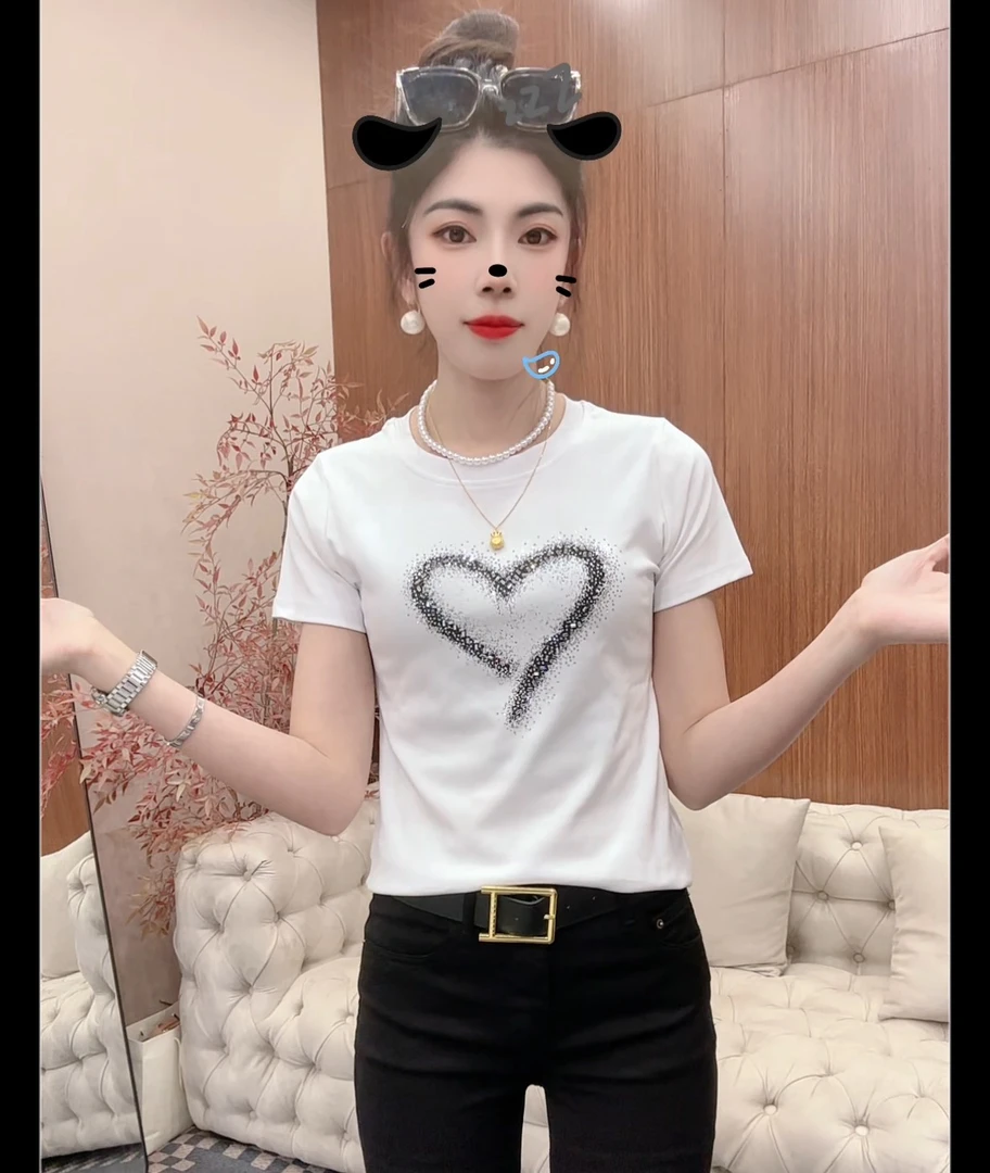 月月家，圆领棉T恤爱心短袖809