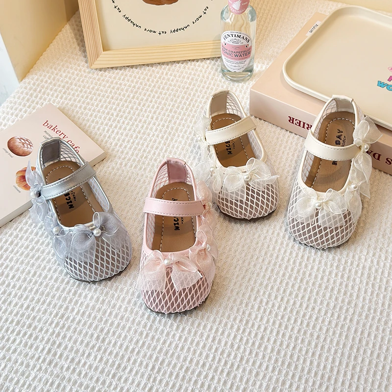 韩版童鞋【甜心娃娃】夏季女宝宝单网蝴蝶结公主鞋儿童百搭透气凉鞋