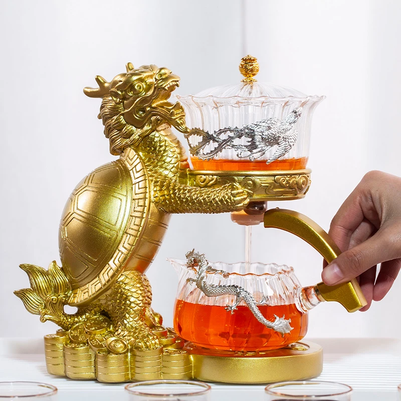 纳福龙龟家用玻璃茶具套装全自动懒人泡茶器防烫茶杯茶壶创意简约