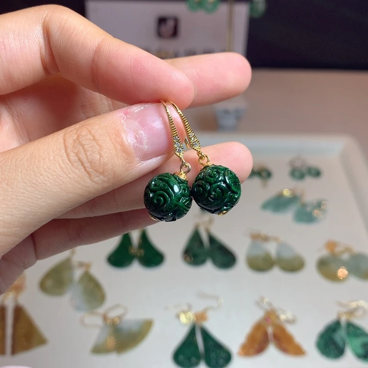 翡翠银S925镶嵌耳坠耳饰