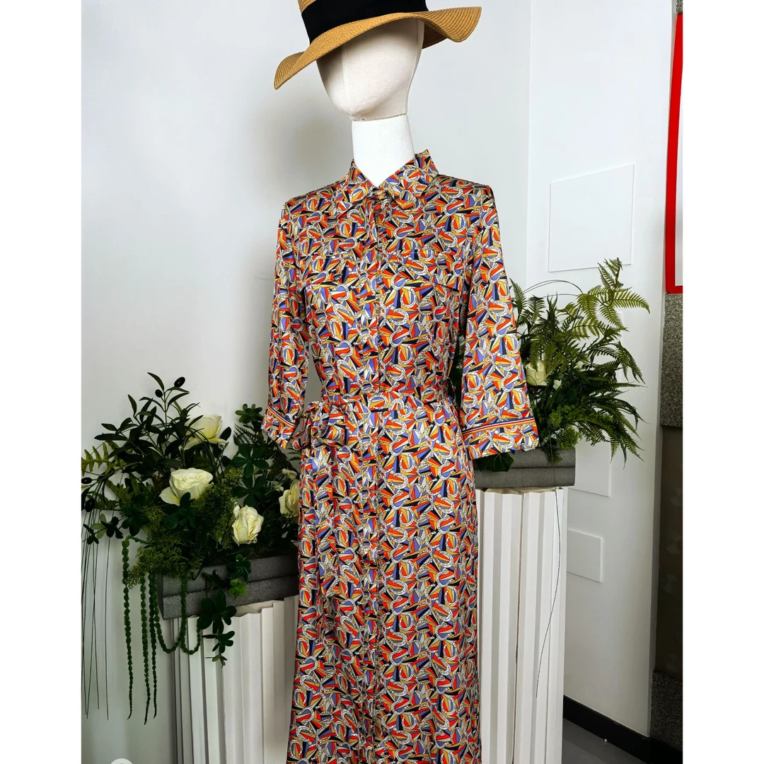 EDENROSE<溪溪>套头中袖 印花裙拉链连衣裙显瘦美式EX24NJY8502-5