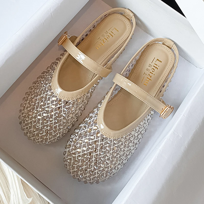 大码水钻玛丽珍包头半拖鞋女2025新款夏季外穿半托单鞋法式凉拖女