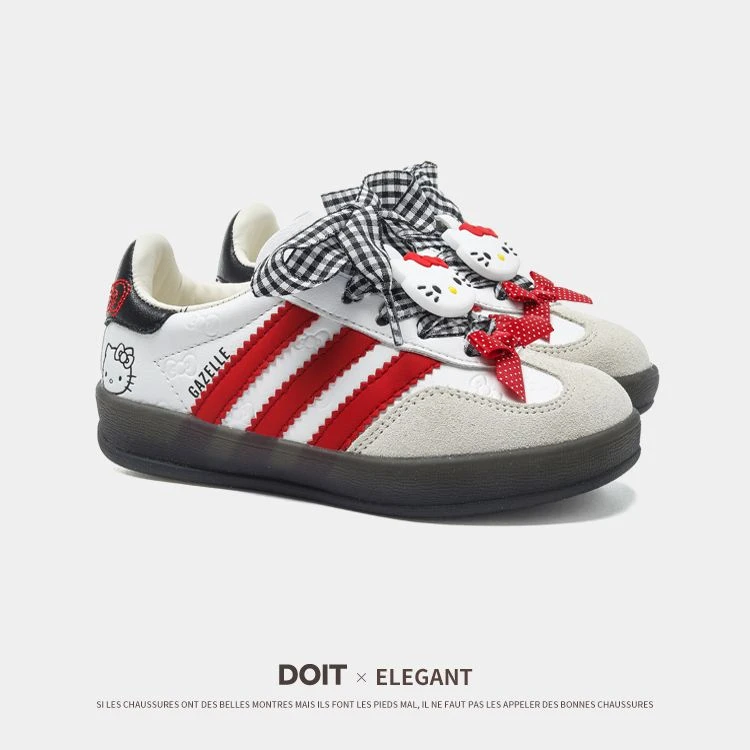 真皮女童德训鞋kitty猫板鞋春秋季2025儿童小白鞋新款男童运动鞋