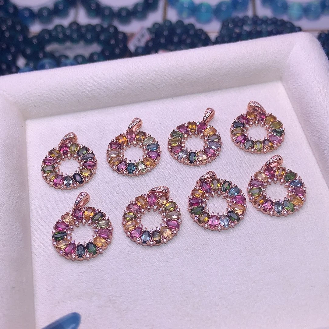 银S925镶嵌手链碧玺彩碧玺吊坠