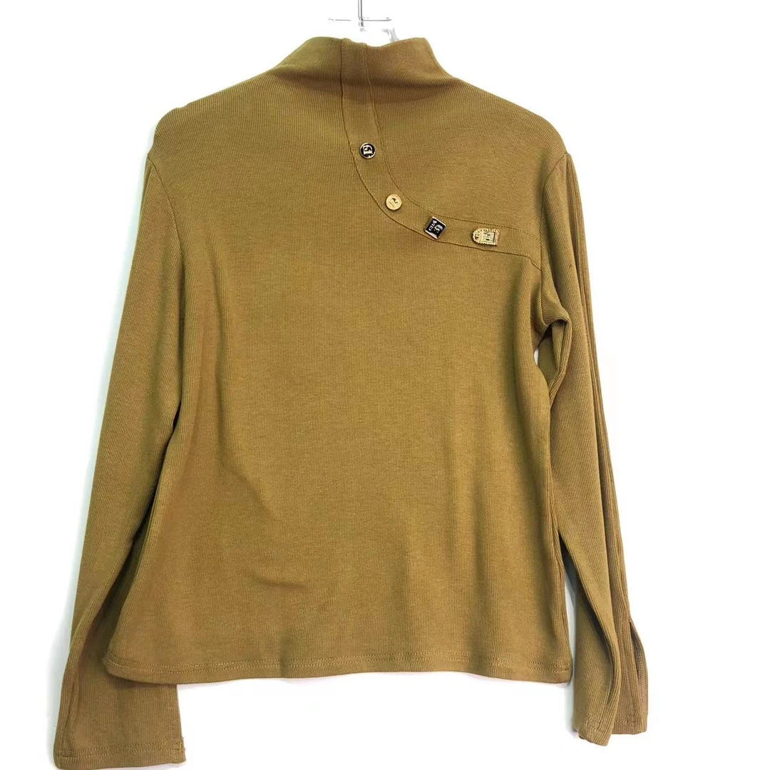 E302【春季新款】时尚舒适百搭杏绿色打底衫