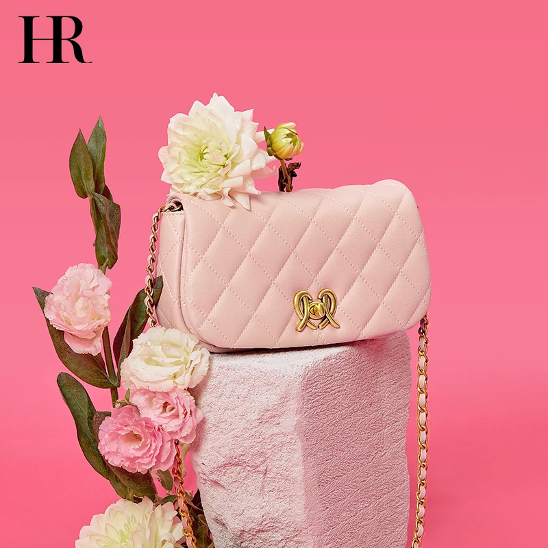 HR赫莲娜女包欧若风菱格单肩包时尚百搭轻奢斜挎包