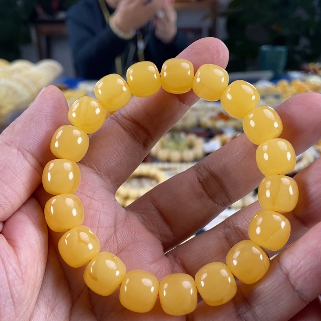 琥珀未镶嵌珠宝奇石12橘花蜡同料串20.3
