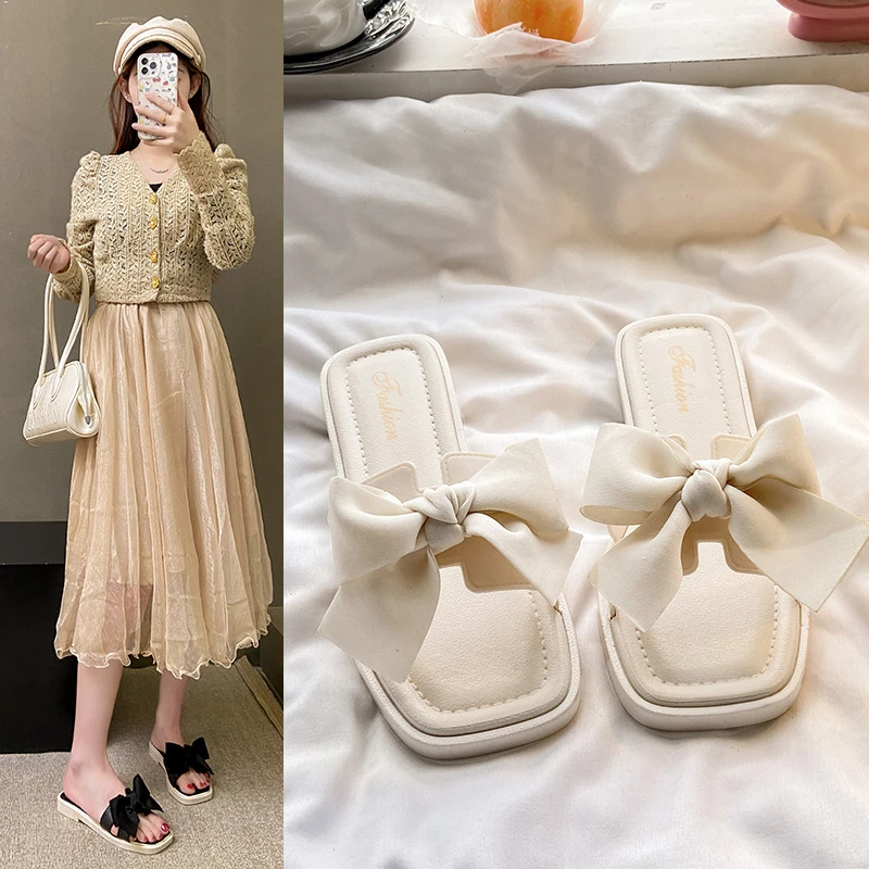 夏季方头拖鞋女士外穿时尚H带结网红防滑沙滩鞋凉拖凉拖鞋仙女风