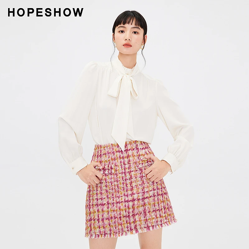 红袖冬季2023新款女装 香风单排扣木耳边飘带立领衬衫89123370301