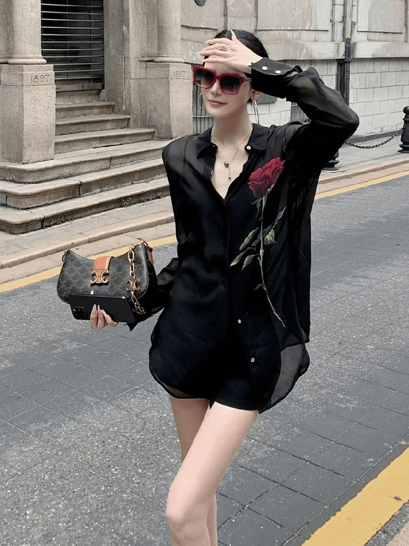 夏季新款法式独特精致小上衣高级感轻奢减龄洋气高端气质黑色衬衫